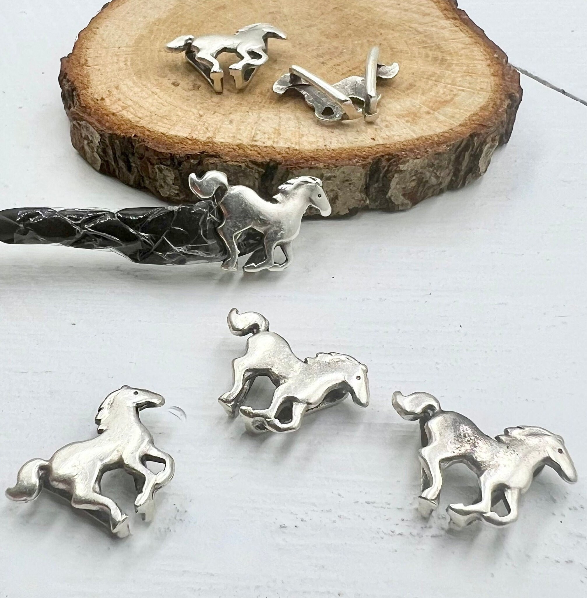 10 Pcs Antique Silver Horse Slider Beads: Large Hole Bracelet