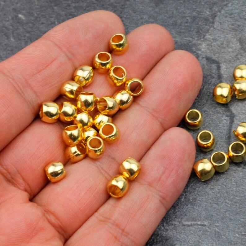 50pcs 24k Shiny Gold Beads Round Metal Beads Zamak Beads - Etsy