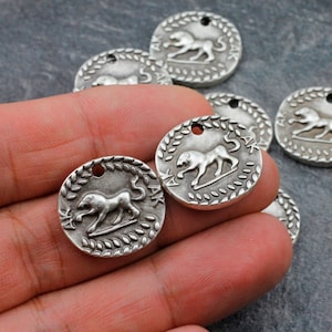 10 Lion Charms: Sterling Silver Plated Zodiac Pendants