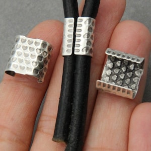10 Double barrel sliders, Heart pattern Slider Beads, beads for jewelry making, For Leather & Cord jewelry, Sterling Silver Plated - zm726