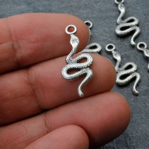 10 Antique Silver Snake Charms: Sterling Silver Plated Pendants