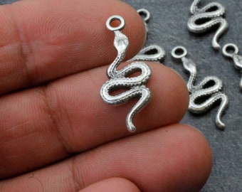 10 Silver Charms, Snake charm pendants, Sterling Silver Plated, Silver Snake, for Earring, Pendant jewellery making supplies wholesale zm998