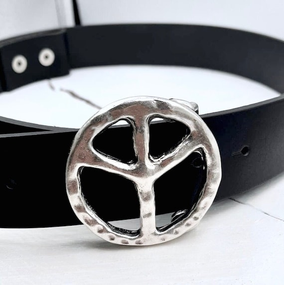 Peace Sign Belt Buckle: Antique Silver Zamak, Fits 40mm  display picture 3