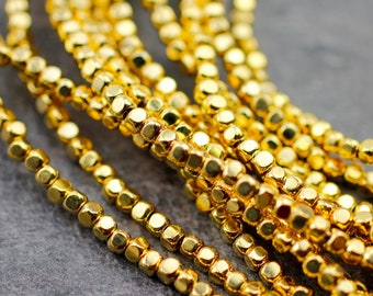 24K Gold Plated Brass Cube Beads 2mm - Handmade Jewelry Supplies
