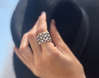 Antique Silver Plated Bubble Ring: Adjustable Chunky Statement Ring