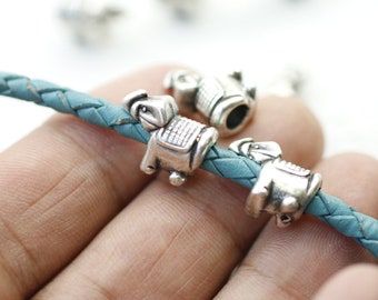 10 Antique Silver Elephant Beads: Large Hole Zamak Spacer Beads