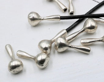 Antique Silver Leather Cord End Caps: Zamak Jewelry Findings, 10 Pcs