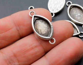 10 Antique Silver Pendant Blanks: Bezel Base Settings, Jewelry Findings
