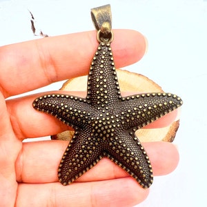 Bronze Starfish Pendant: Handmade Sea Life Jewelry (65mm)