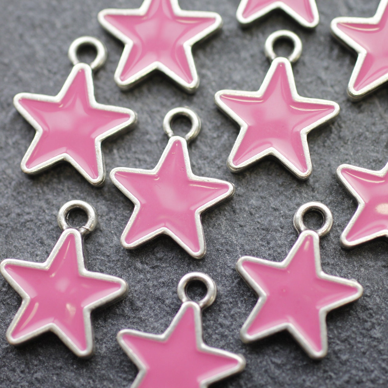 小物 star design pink color stole 10 Star Charms, Enamel Star Charm, Pink Star, for Earring