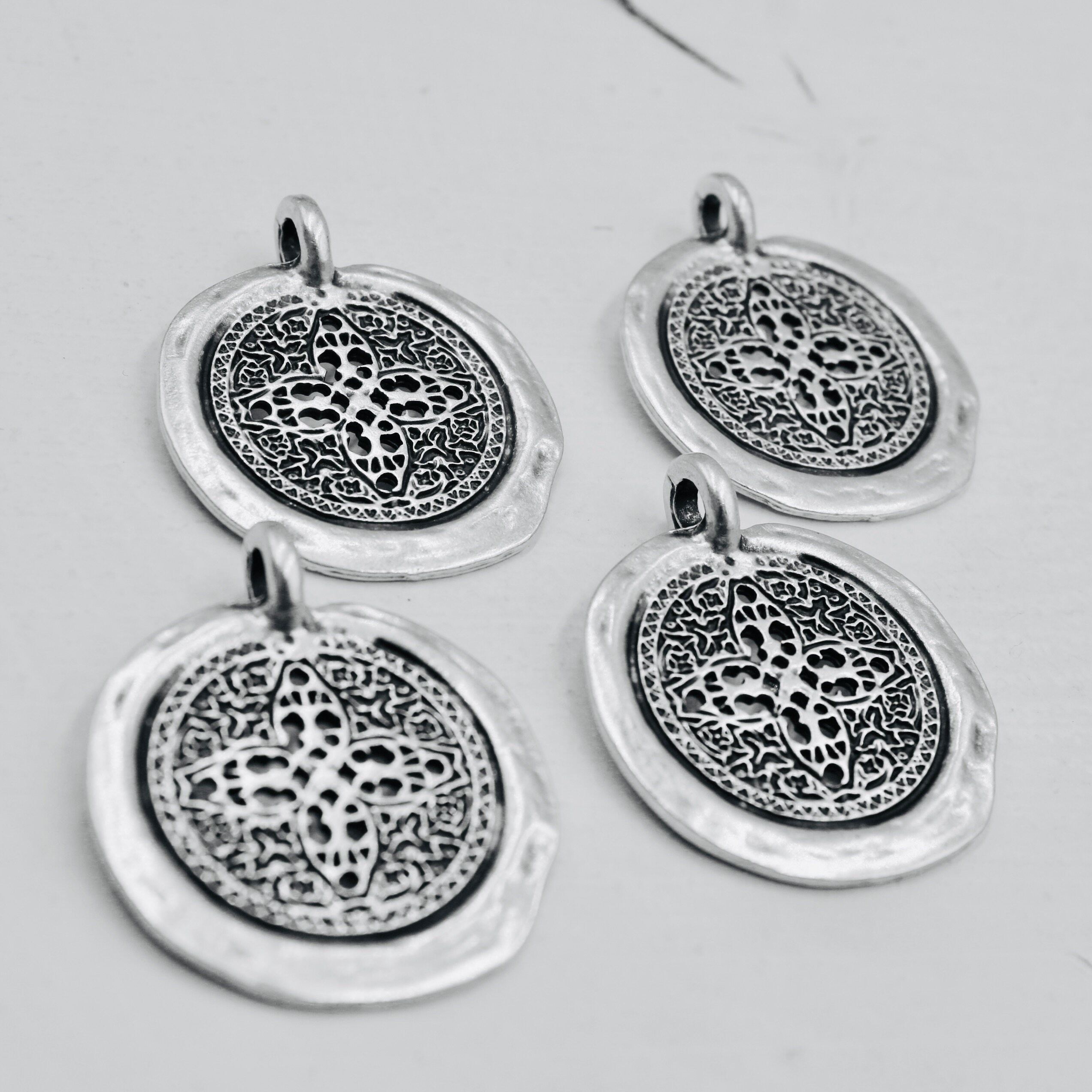 Round Silver Charms, Zamak Pendant, Coin Earring Charms