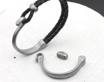 Raw Zamak Half Cuff Hook Clasp: 4mm Leather Bracelet Findings