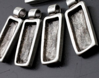 10 Silver Pendant Blank Bezel Base Setting Necklace Resin Blank, Bazel for Swarovski Baguette, wholesale price Jewelry & Findings, zm951