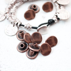 10 Antique Copper Button Clasps: Leather Cord Bracelet Findings