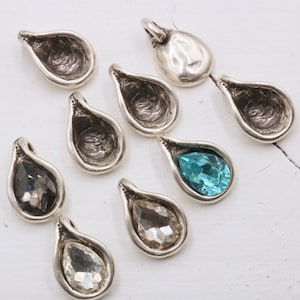 Bezel Tray Blanks Pendant, Drop Blank Bezel, Teardrop Bezel Cup, Antique Silver Plated Bezel, Cabochon Settings Bezel Tray, 10 Pcs, ZM450 AS