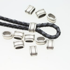 BULK 10 Slider Beads, Silver Beads, beads for jewelry making, For Leather & Cord jewelry, Sterling Silver Plated Antique silver, zm882