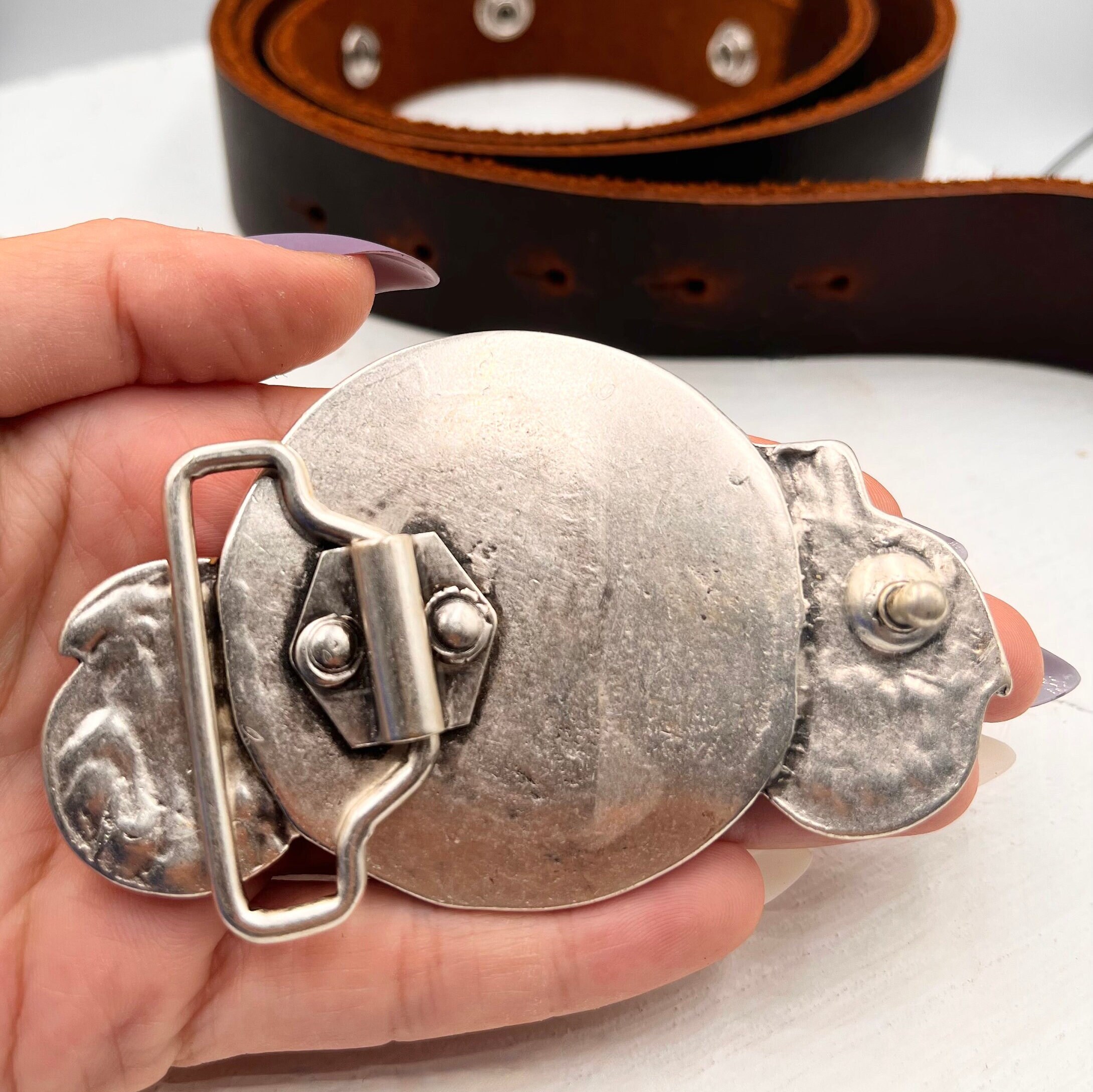 Motorcycle Belt Buckle: Antique Silver Zamak, Fits 40mm Belts