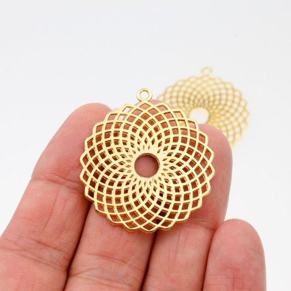 Torus Yantra Charms, Torus Pendant, 24k Gold Plated Yantra Sacred geometry Charms, Wholesale Jewelry Supplies, zm800 go