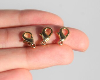 Gold Lobster Clasps: 24k Plated Jewelry Making Supplies (12x6 mm, 10 Pcs.)