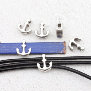 10 Anchor Slider Beads, silver Anchor beads for Flat Leather Bracelet, Cord Bracelet, pendants Jewelry making supplies wholesale - zm613as