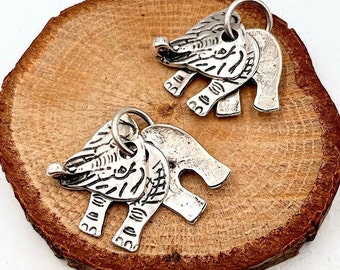 Sterling Silver Elephant Charms: Turkish Pewter Jewelry Making (Set of 5)