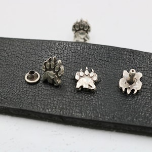 Paw Print Rivets: Antique Silver Zamak Animal Rivets for Leather Craft (10 Pcs)