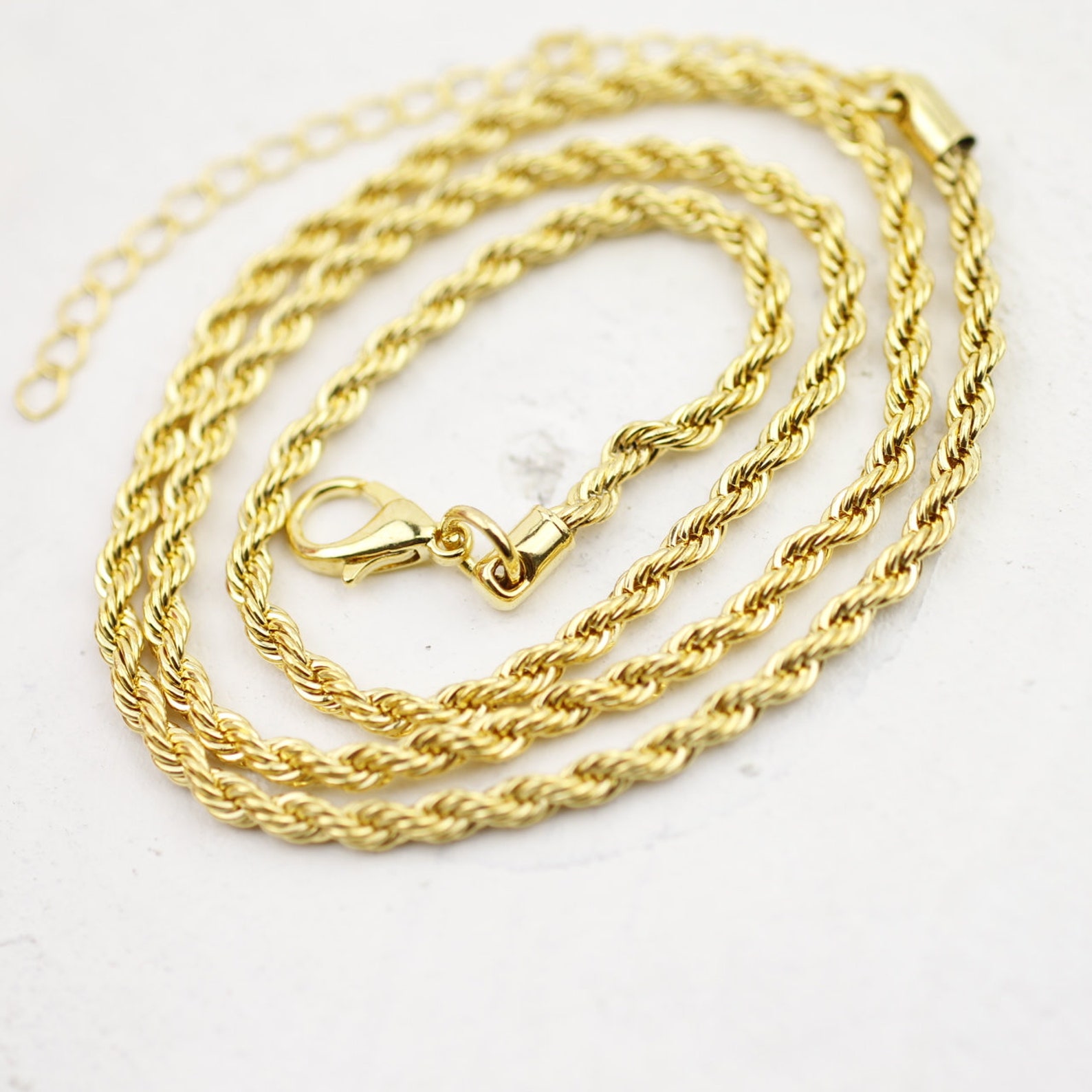 Italian Rope Chain Necklace 3mm Rope Link Chain 24k Gold Etsy