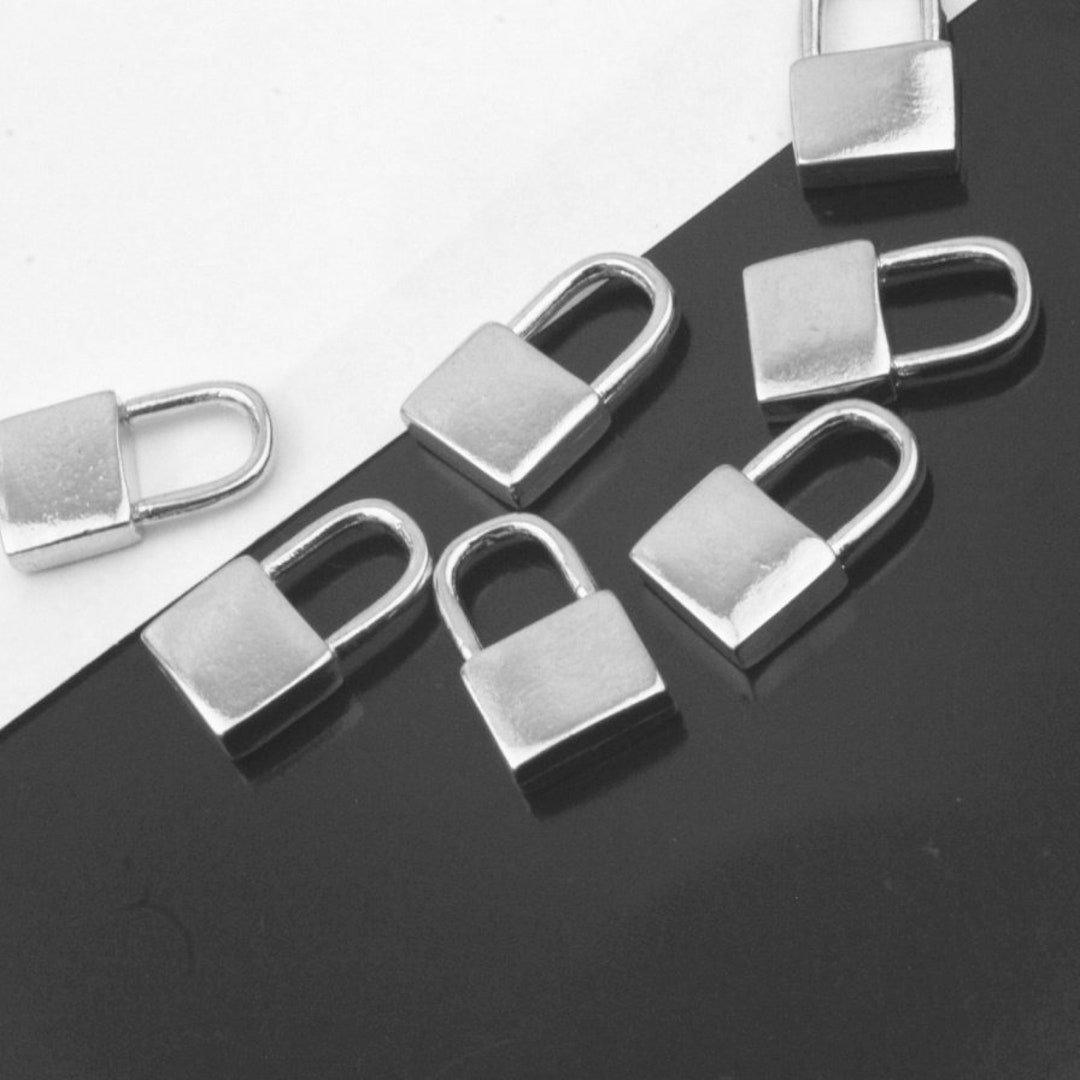 Mini Lock Charm 10 Dainty Padlock Pendant Charm Rhodium Plated, Charms, Mini Lock ...