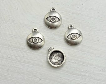 Antique Silver Evil Eye Charm – Boho Jewelry Making Pendant, Spiritual Amulet, Protection Charm for Bracelets