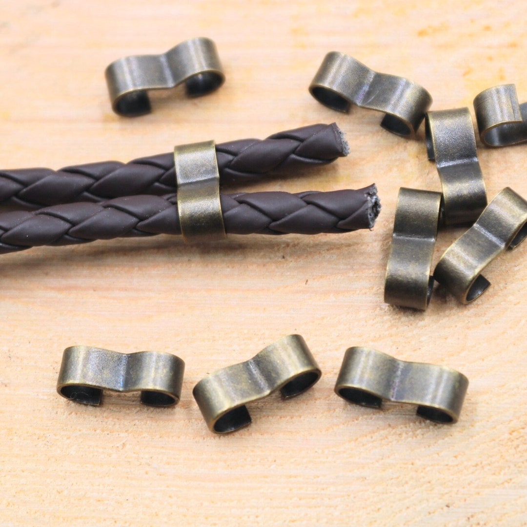 Leather Robe Crimp Antique Bronze Double Barrel Beads: Leather Cord Crimp Connector (15x7 ...