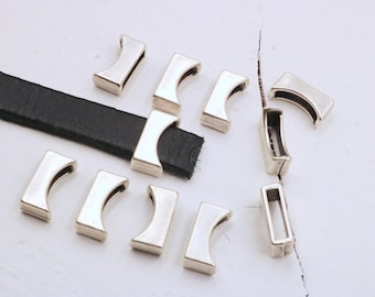 Square Zamak Slider Beads: Antique Silver Leather Bracelet Components (10 Pcs)