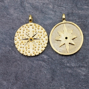 24k gold plated Pole Star, North Star Pendant, Medallion Pendant, Pole Star Charms, Star Pendants, zm940 go