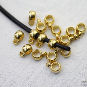 10 Gold Bail beads, Bail Charms, Spacer Beads for leather and cord, 24k Gold Plated, Metal Bail Beads, wholesale Jewelry Findings, zm375go