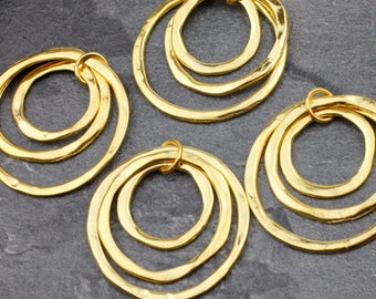 24k Real Gold Plated Triple Circle Pendant, Connectors, Earrings, Pendants, Necklace Making, wholesale price for Jewelry & Findings, e196 go