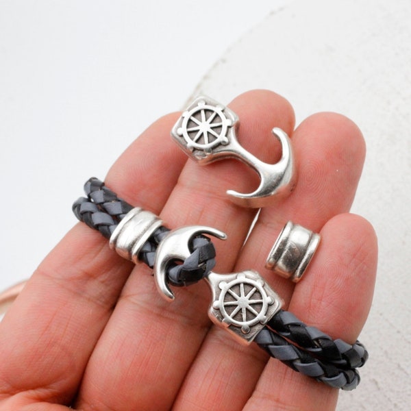 Antique Silver Anchor Hook Clasp: Nautical Bracelet Connector (29x19 mm)