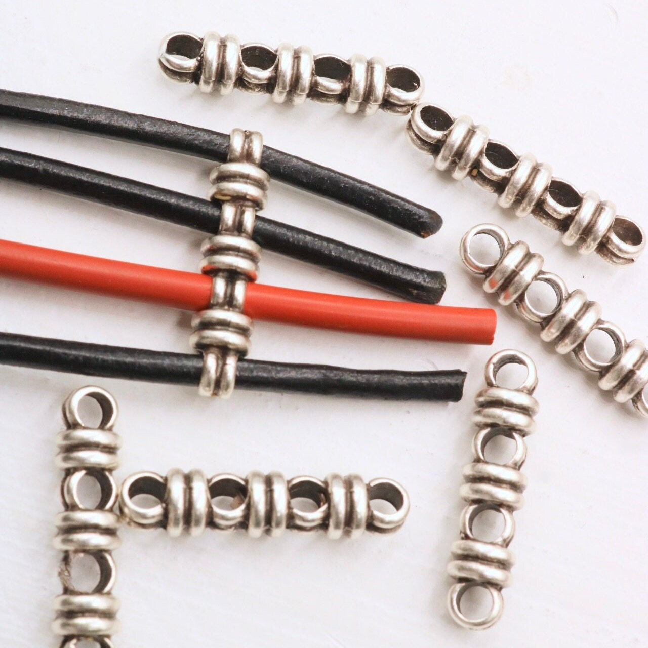 Silver Tube Spacers, Cord Bracelet Separators, Bracelet End Fastener,  Licorice Sliders, Bracelet Spacers, 3mm, Silver Bracelet Findings, 6Pc