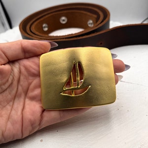1 Pcs Matte Gold Paper Boat Belt Buckle, Handmade Belt Buckle, Pirate Ship Pewter Belt Buckle, Leather Finding, Nautical Belt Buckle, GS182