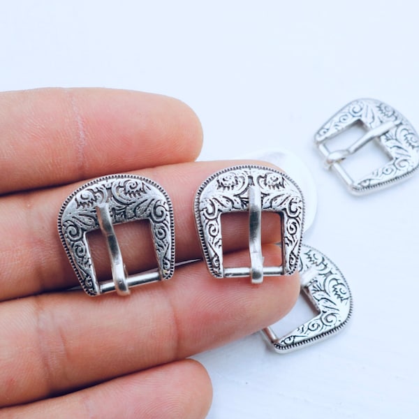 Antique Silver Belt Buckle: Floral Zamak Connector (5 Pcs)