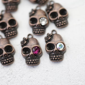 10 Flower Skull Charms, Antique Copper Skull Pendant, Skull Charm Pendant, copper Skull Head, Jewelry Making Findings, wholesale, zm03ac