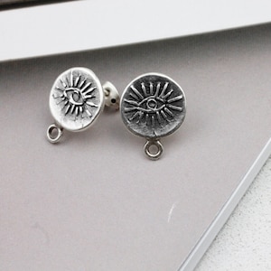 5 Pairs Antique Silver Evil Eye Stud Earring Findings (15mm)