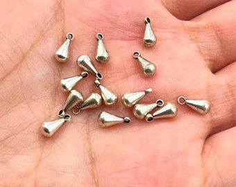 30 Antique Silver Drop Charms: 8mm Teardrop Pendants