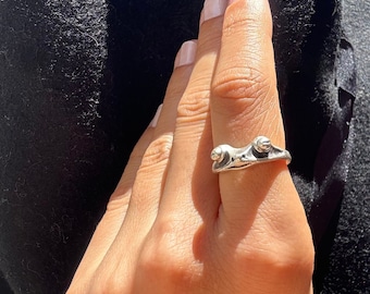 Antique Silver Frog Ring: Adjustable Boho Animal Ring