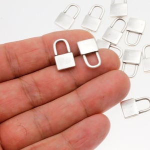 10 Antique Silver Padlock Charms: Sterling Silver Filled Pendants
