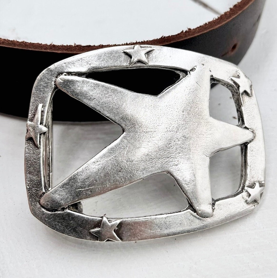Silver Star Belt Buckle: Celestial Western Style (fits 40mm 