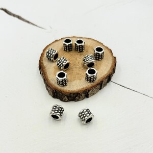 Dotted Antique Silver Bracelet Spacer Beads - 10 Pcs