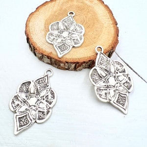 Floral Charms: Antique Silver Flower Pendants, Boho DIY Jewelry Supplies