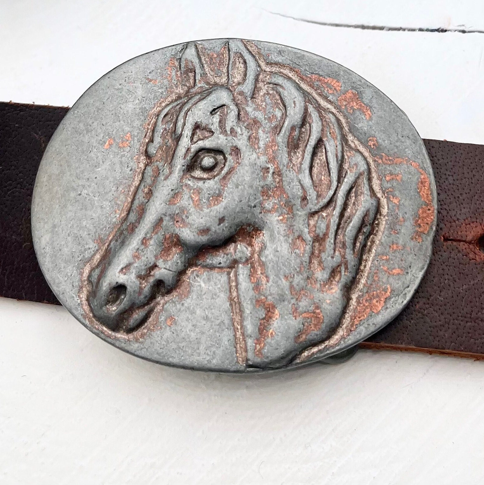 Horse Head Belt Buckle: Western Cowboy Style, Dark Silver Zamak