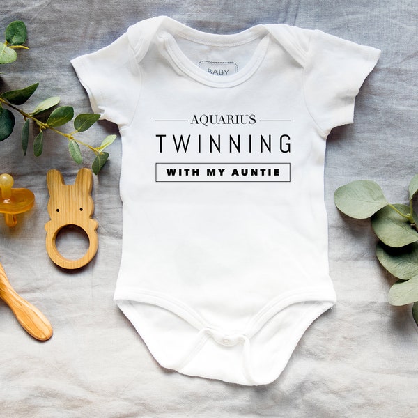 Aquarius Twinning With My Auntie One Piece Bodysuit, baby, baby boy, baby gifts, baby girl, baby one piece, baby outfit