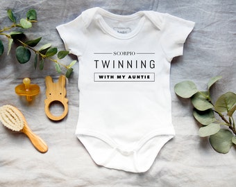 Scorpio Twinning With My Auntie One Piece Bodysuit, baby, baby boy, baby gifts, baby girl, baby one piece, baby outfit