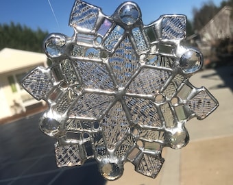 Stained Glass Snowflake Ornament/ Sun Catcher